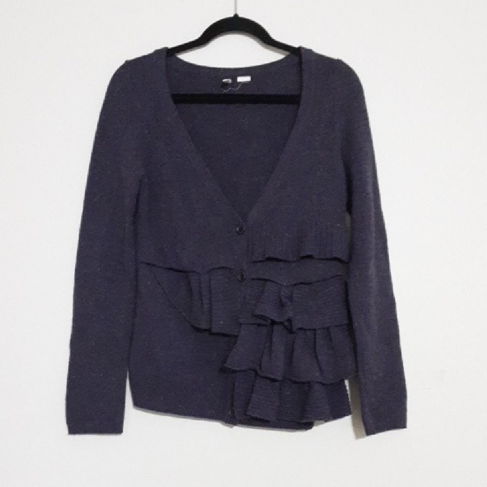 Moth Anthropologie women's Ruffled Cardigan Sweater wool S/P goth grunge Y2K